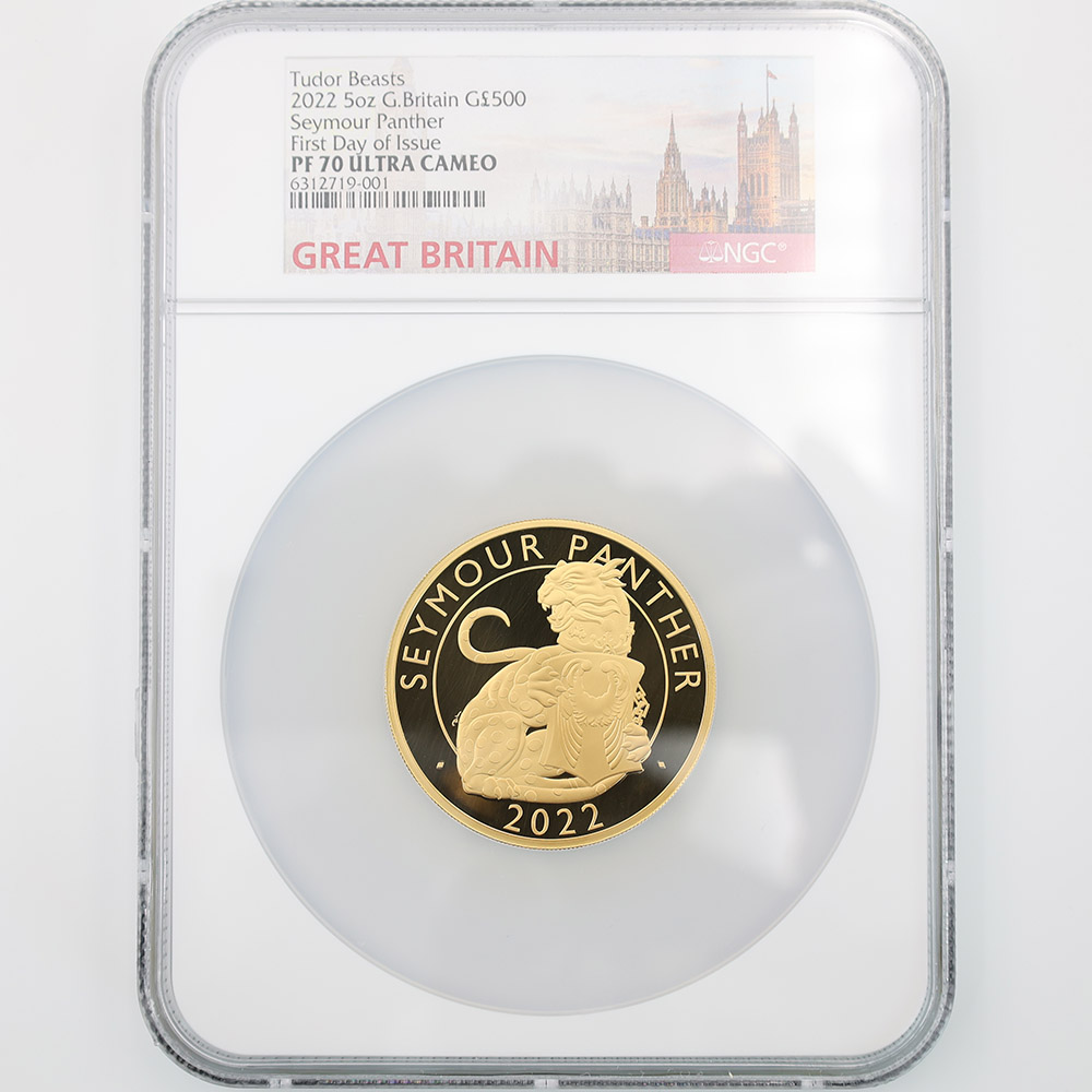 2022 UK Tudor Beasts Seymour Panther 500Pounds 5 oz Gold Proof Coin NGC PF 70 UC FDOI