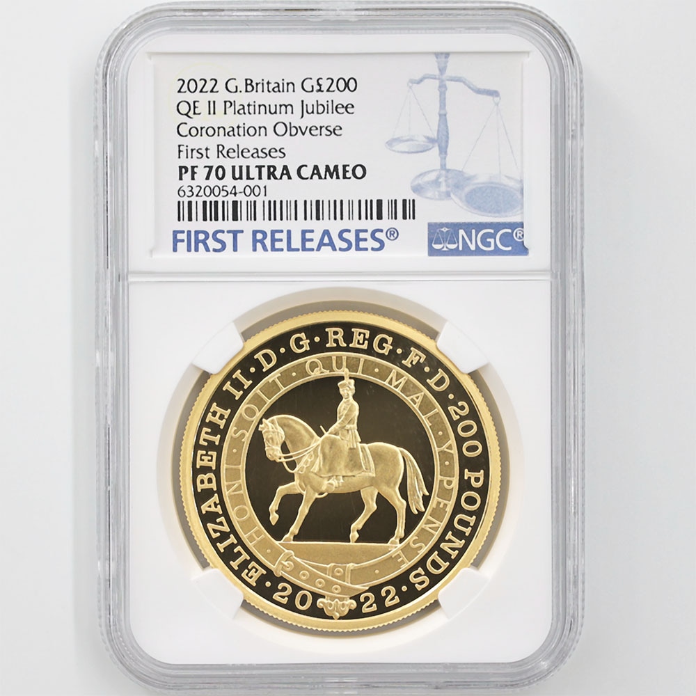 2022 Queen Elizabeth II 70th Anniversary Platinum Jubilee 200 Pound Gold Coin 2oz Proof NGC PF 70 UC First Release