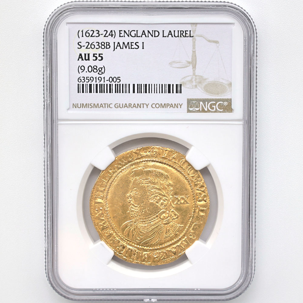1623-24 Great Britain James I 1 Laurel  9.08 Grams Gold Coin NGC AU 55 