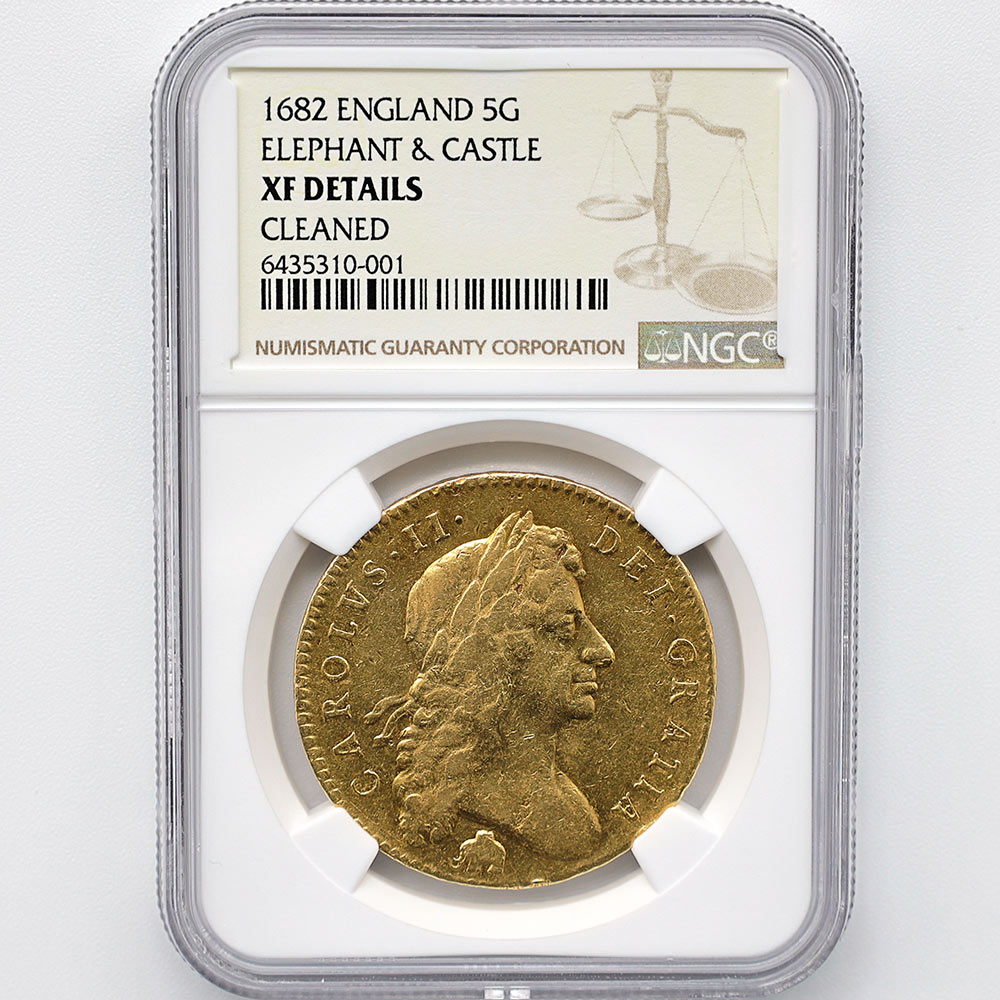 1682 Great Britain Charles II 5 Guineas 41.94 Grams Gold Coin NGC XF Details