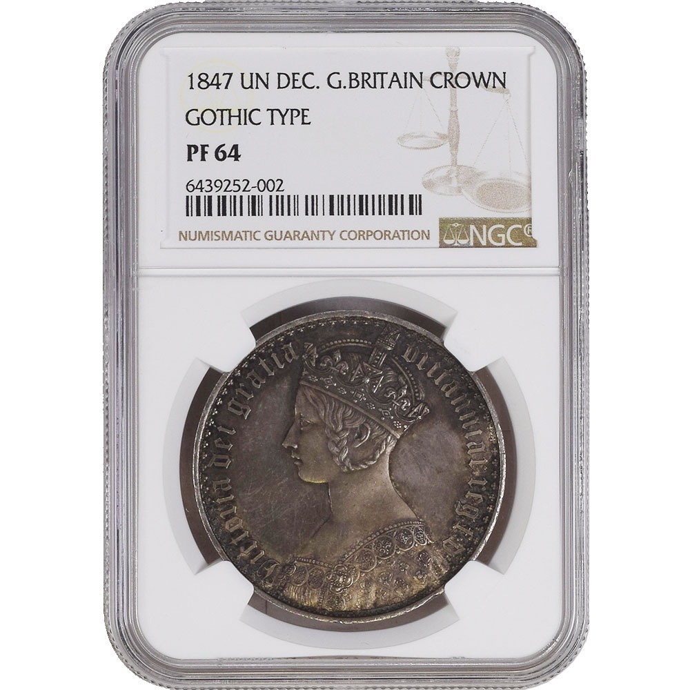 1847 Great Britain Queen Victoria Gothic Crown 1 Crown 28.28 Grams Silver Proof Coin NGC PF 64 UNDECIMO 