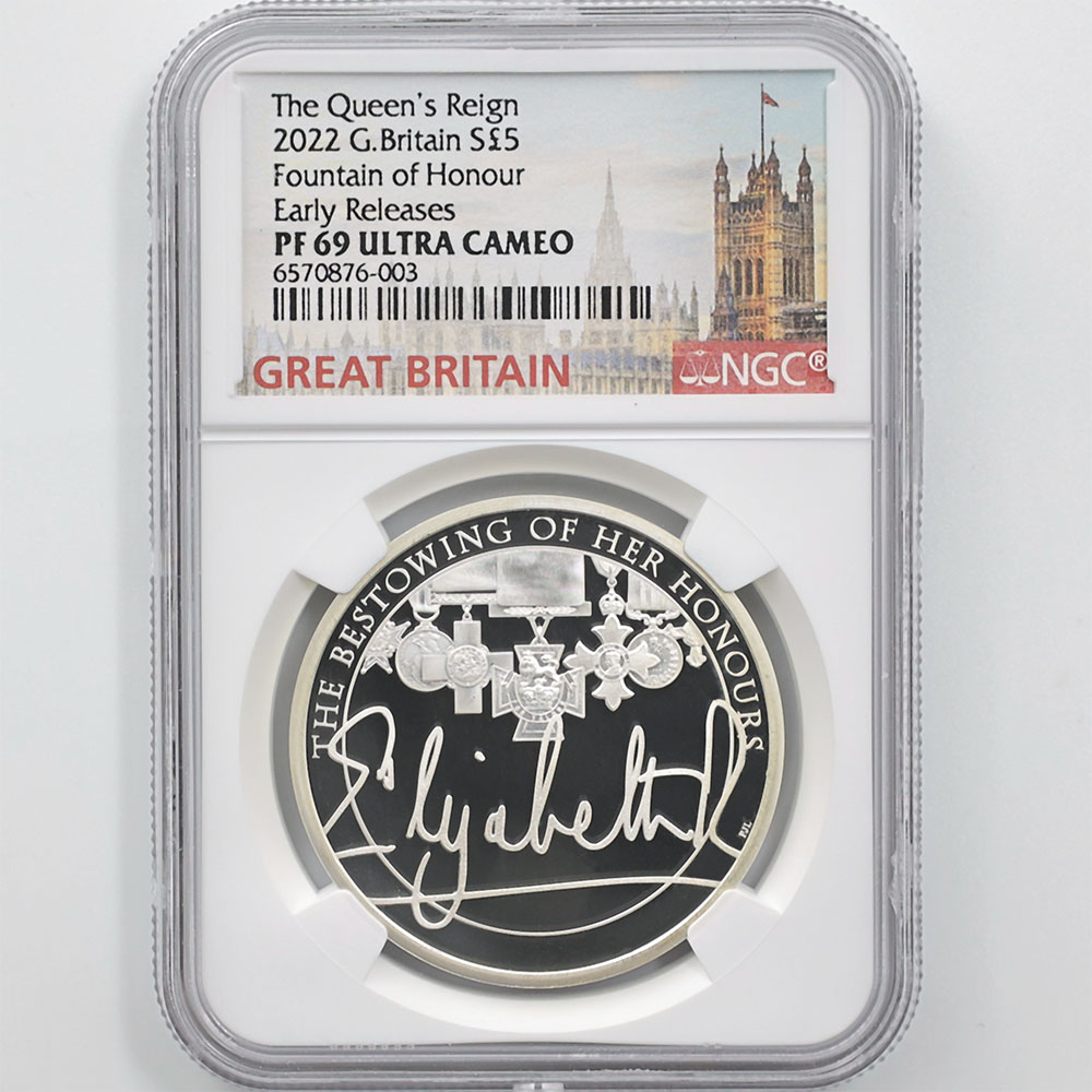 2022 Great Britain The Queen's Reign Series Fountain of Honour 5 Pounds 28.28 Grams Silver Proof Coin NGC PF 69 UC ER