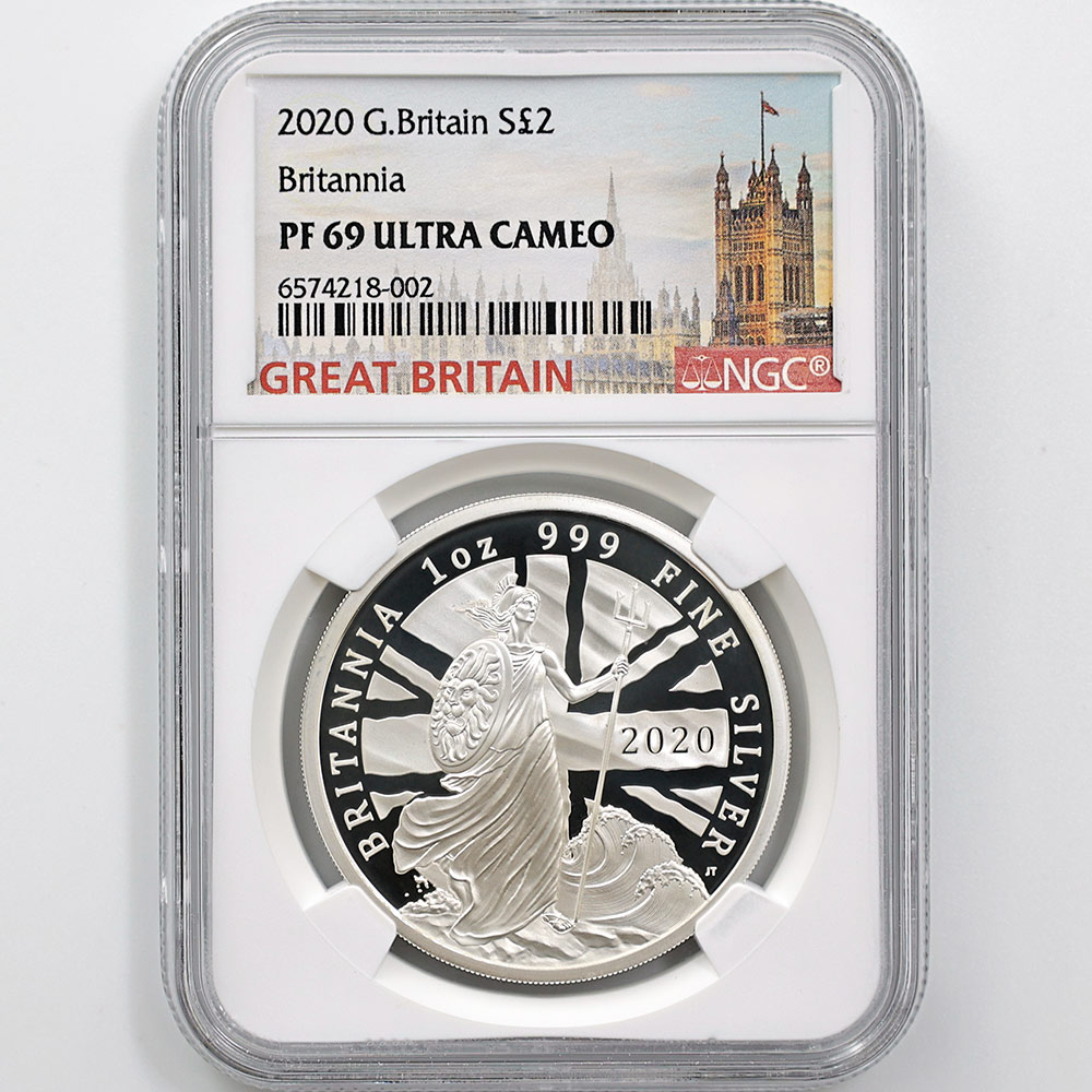 2020 Great Britain Britannia 2 Pounds 1 oz Silver Proof Coin NGC PF 69 UC