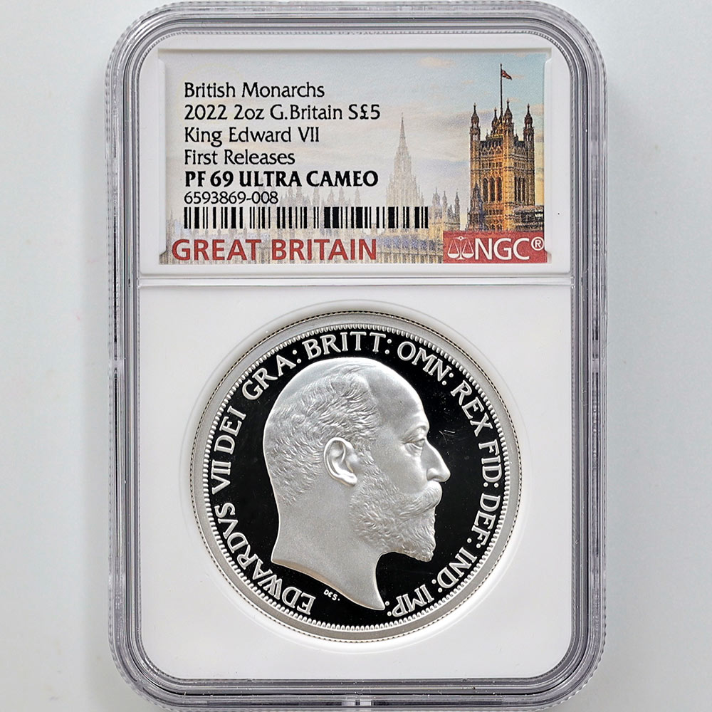 2022 Great Britain British Monarchs Edward VII 5 Pounds 2 oz Silver Proof Coin NGC PF 69 UC First Releases