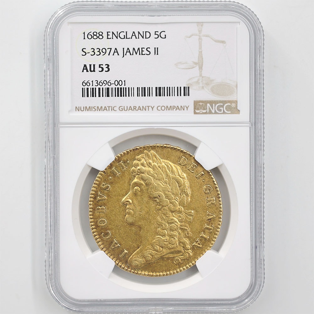 1688 Great Britain James Ⅱ 5 Guineas 41.7 Grams Gold Coin NGC AU 53