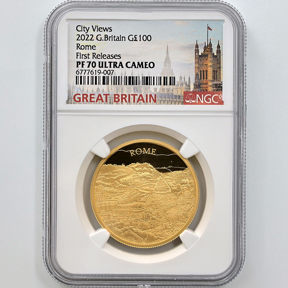  2022 Great Britain City Views Rome 100 Pounds 1 oz Gold Proof Coin NGC PF 70 UC FR