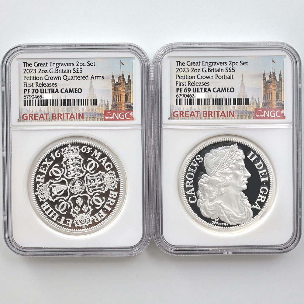 2023 Great Britain Petition Crown 5 Pounds 2 oz Silver 2-Coin Proof Set NGC PF 69/70 UC First Releases 
