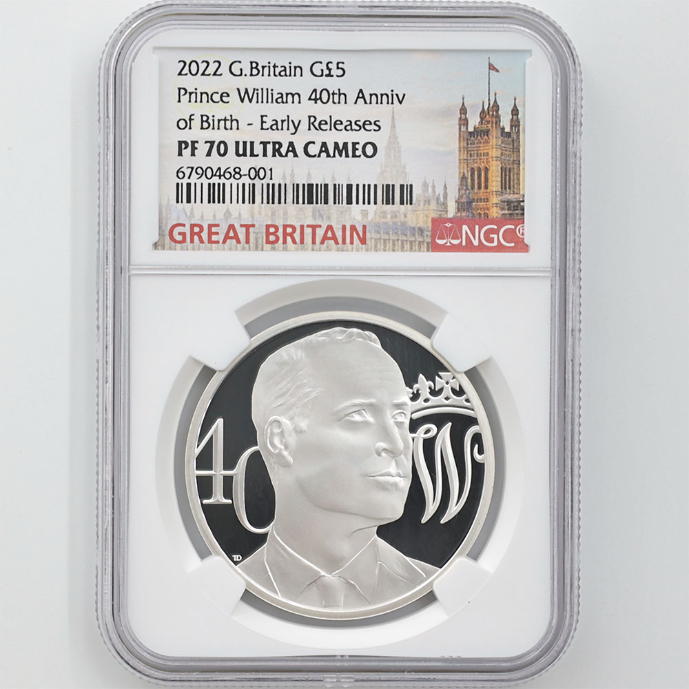 2022 Great Britain Prince William 40th Anniversary of Birth 5 Pounds 28.28 Grams Silver Proof Coin NGC PF 70 UC Early Releases