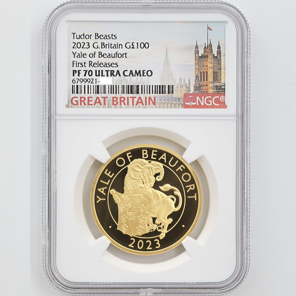 2023 Great Britain Tudor Beasts Yale of Beaufort 100 Pounds 1 oz Gold Proof Coin NGC PF 70 UC First Releases