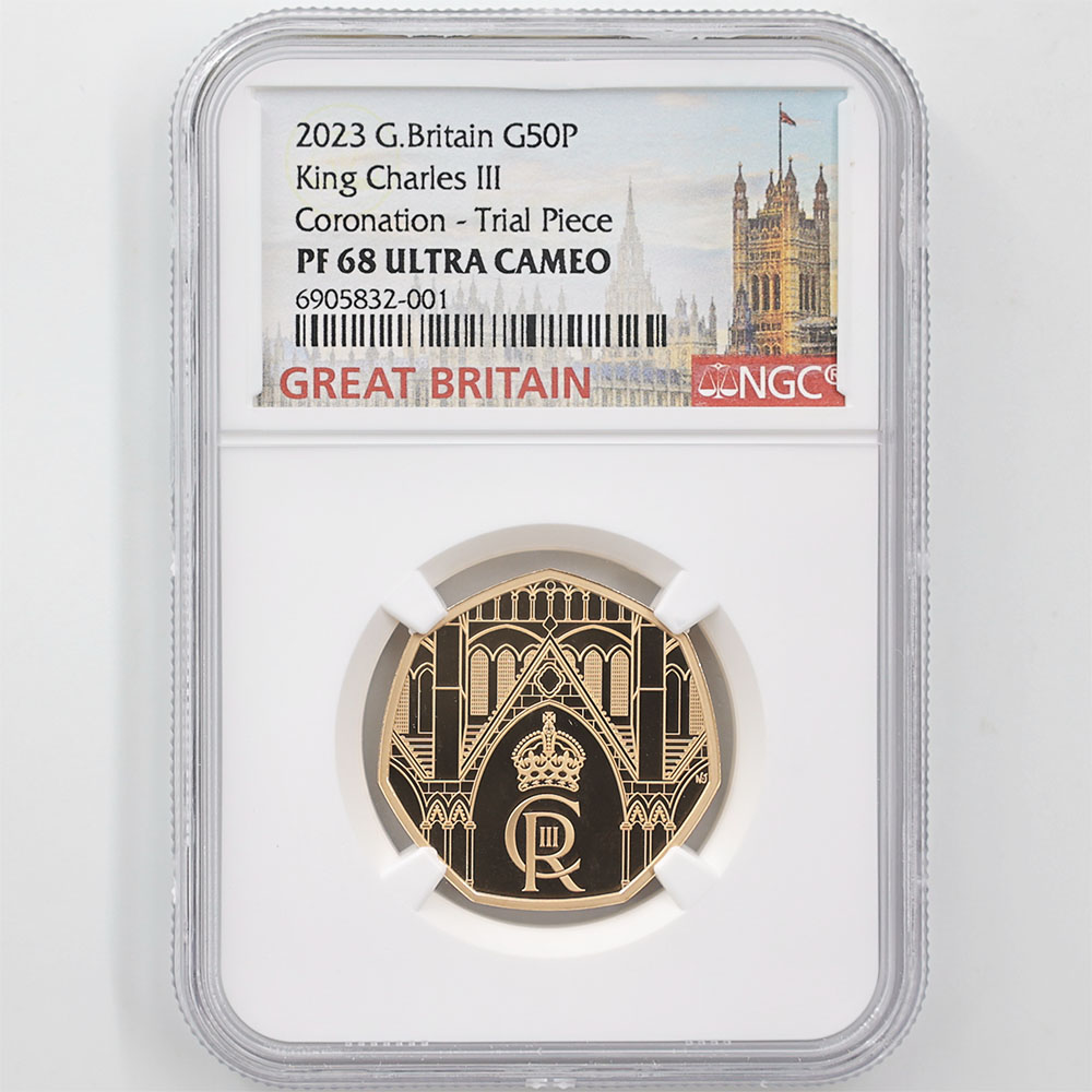 2023 Great Britain h Charles III Coronation 50 Pence Gold Coin Proof NGC PF 68 UC Trial Piece 