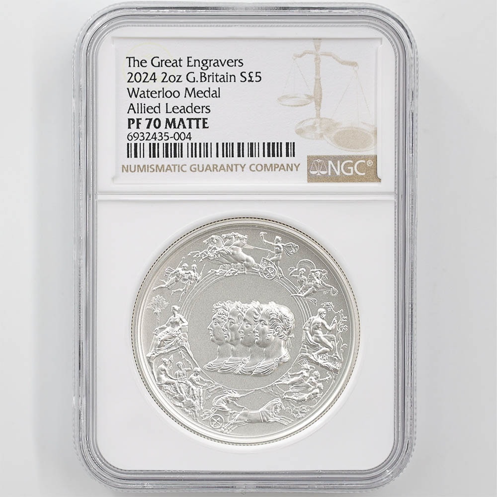 2024 Great Britain The Great Engravers Waterloo Medal Allied Leaders 5 Pounds 2 oz Silver Proof Coin NGC PF 70 MATTE