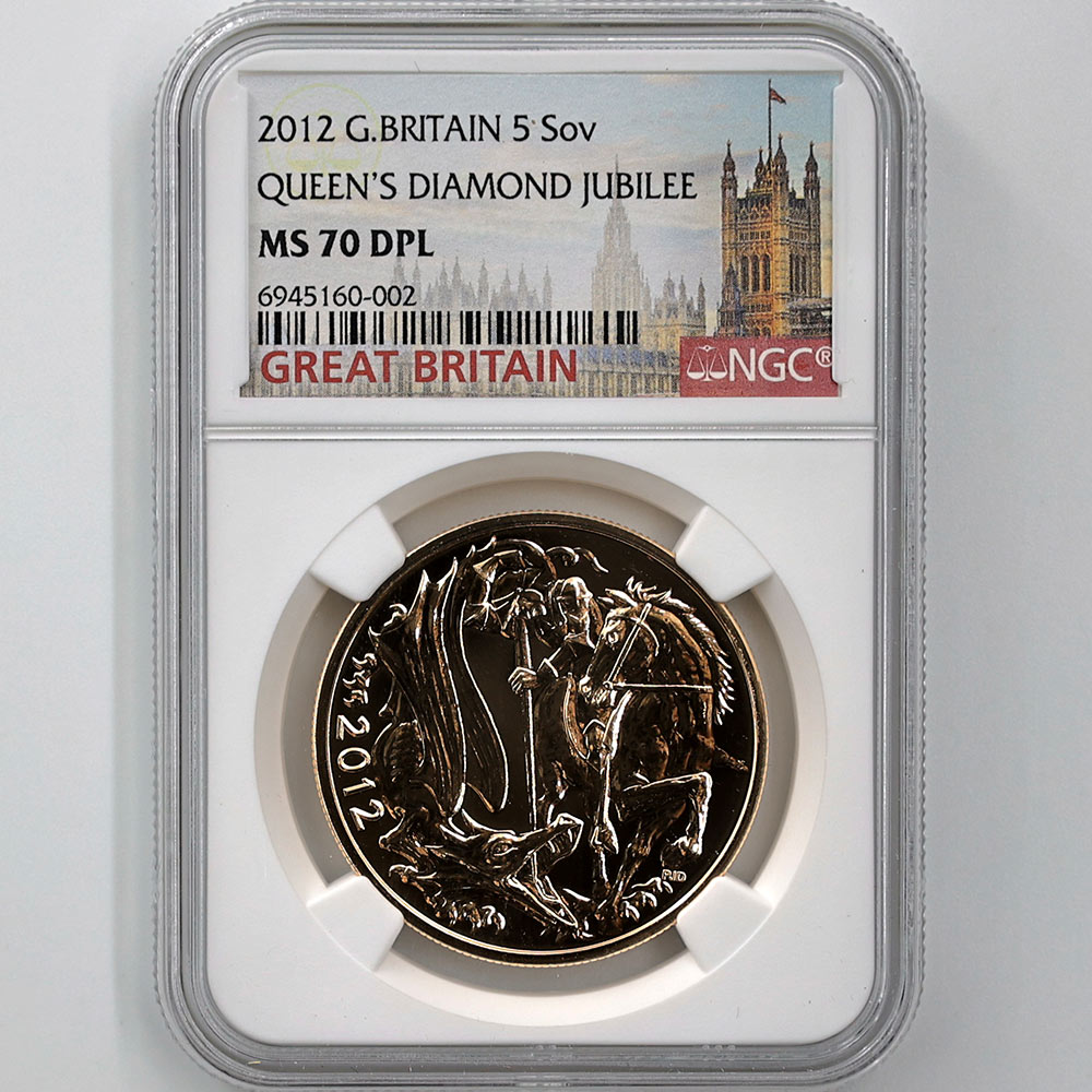 2012 Great Britain Elizabeth II Diamond Jubilee Sovereign 5 Pounds Gold Coin NGC MS 70 DPL