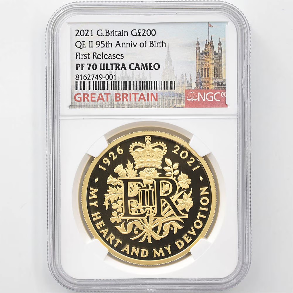 2021 Great Britain 95th Anniversary of Queen Elizabeth II's Birth 200 Pounds 2 oz Gold Proof Coin NGC PF 70 UC First Releases