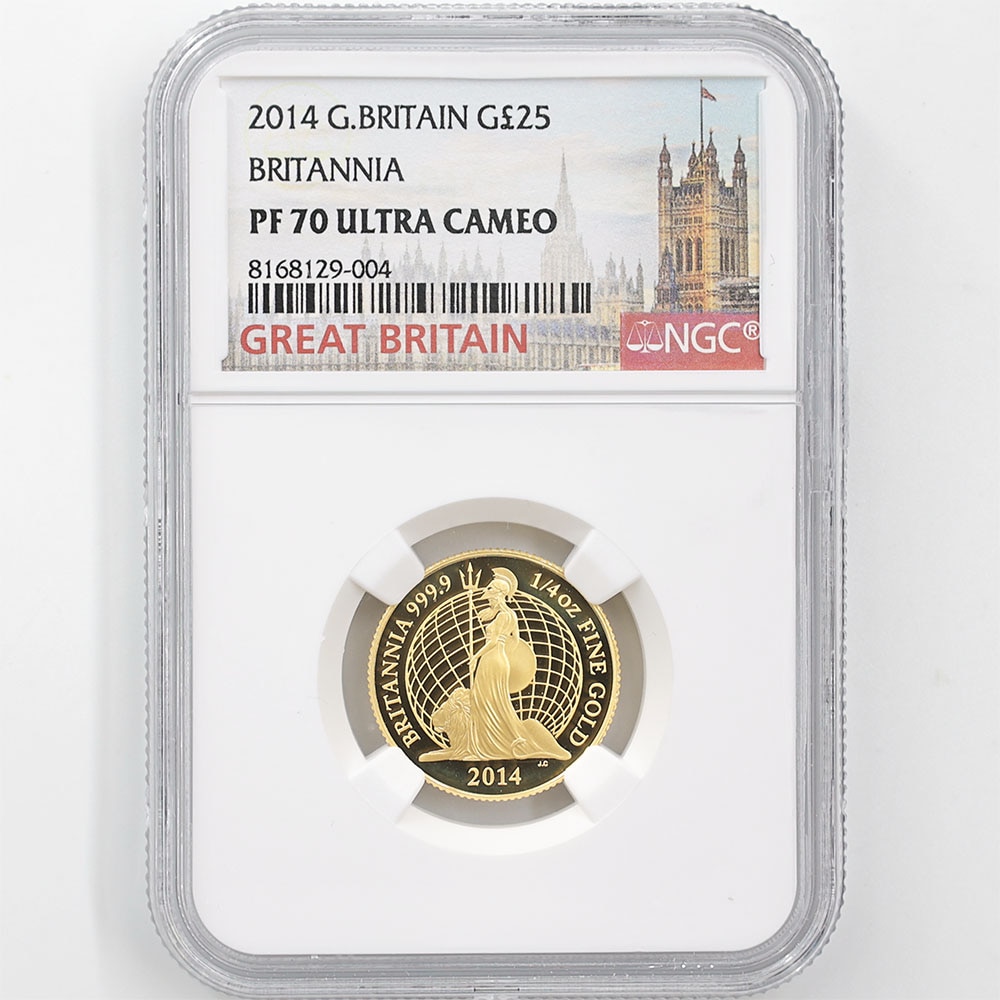 2014 Great Britain Britannia 25 Pounds 1/4 oz Gold Proof Coin NGC PF 70 UC