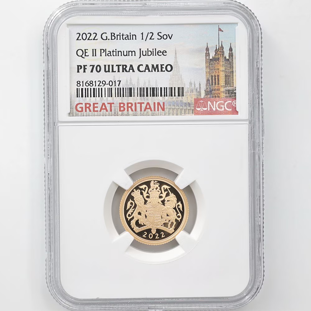 2022 Great Britain Elizabeth II Platinum Jubilee 1/2 Pound 3.99 Grams Gold Proof Coin NGC PF 70 UC