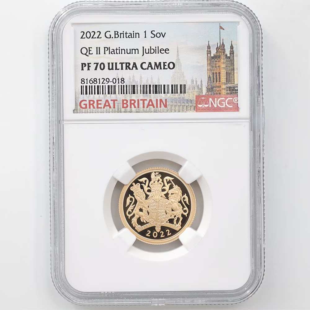 2022 Great Britain Elizabeth II Platinum Jubilee 1 Pound 7.98 Grams Gold Proof Coin NGC PF 70 UC