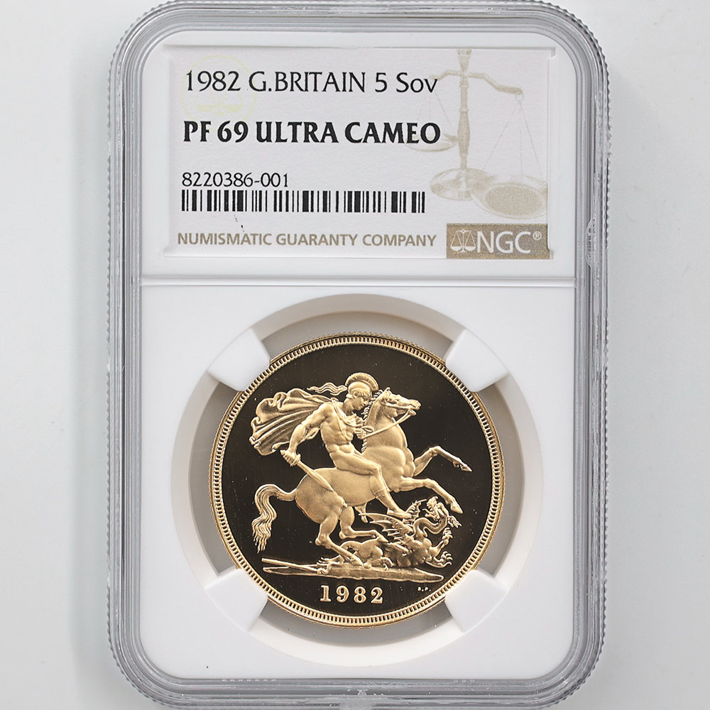 1982 Great Britain Elizabeth II Sovereign 5 Pounds 39.94 Grams Gold Proof Coin NGC PF 69 UC 