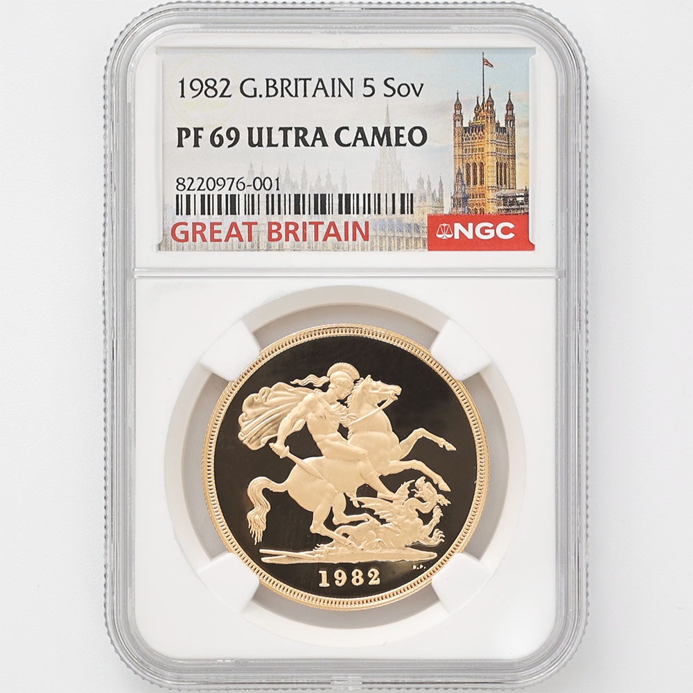 1982 Great Britain Elizabeth II Sovereign 5 Pounds 39.94 Grams Gold Proof Coin NGC PF 69 UC
