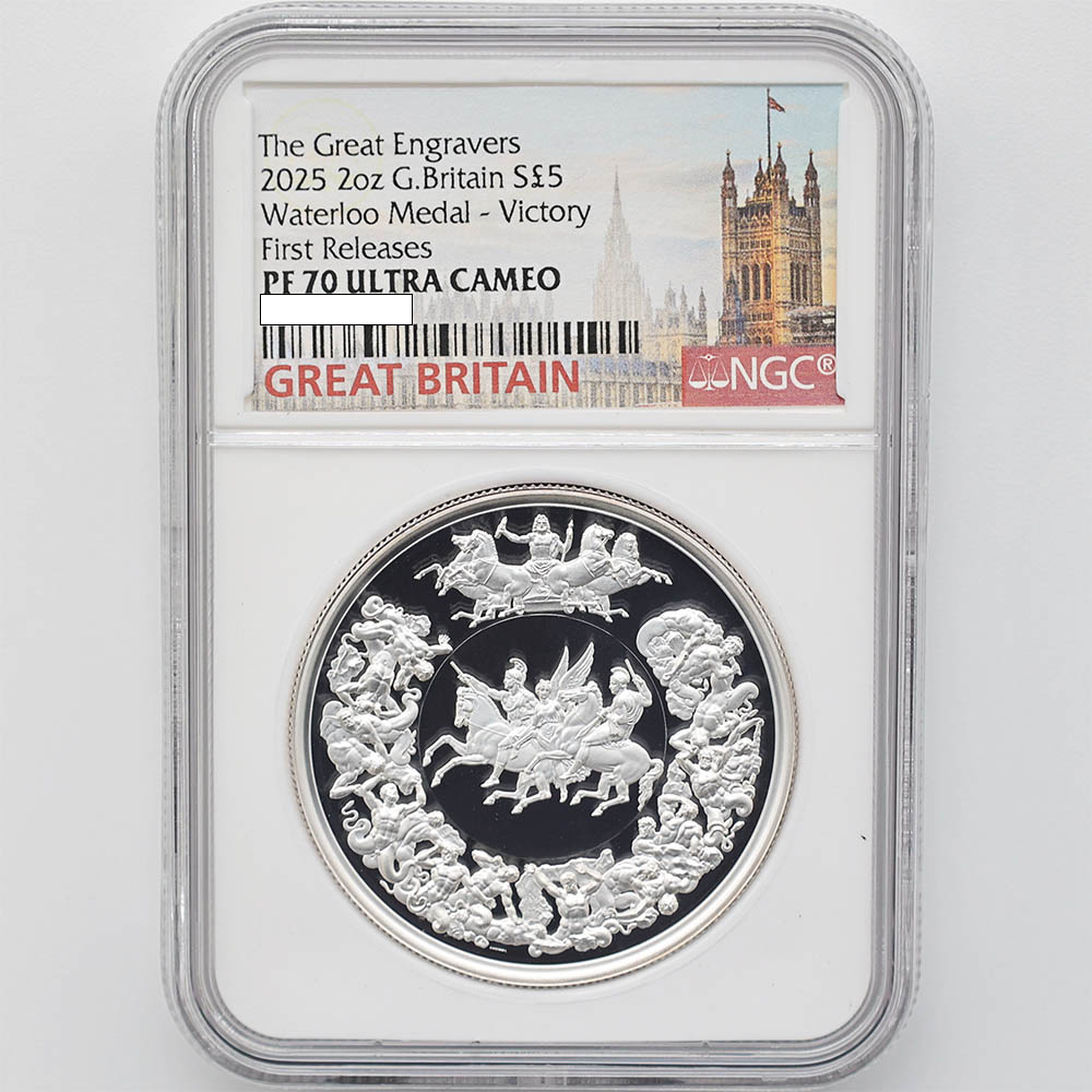 2025 Great Britain Waterloo Medal Victory The Great Engravers 5 Pounds 2oz Silver Proof Coin NGC PF 70 UC First Releases