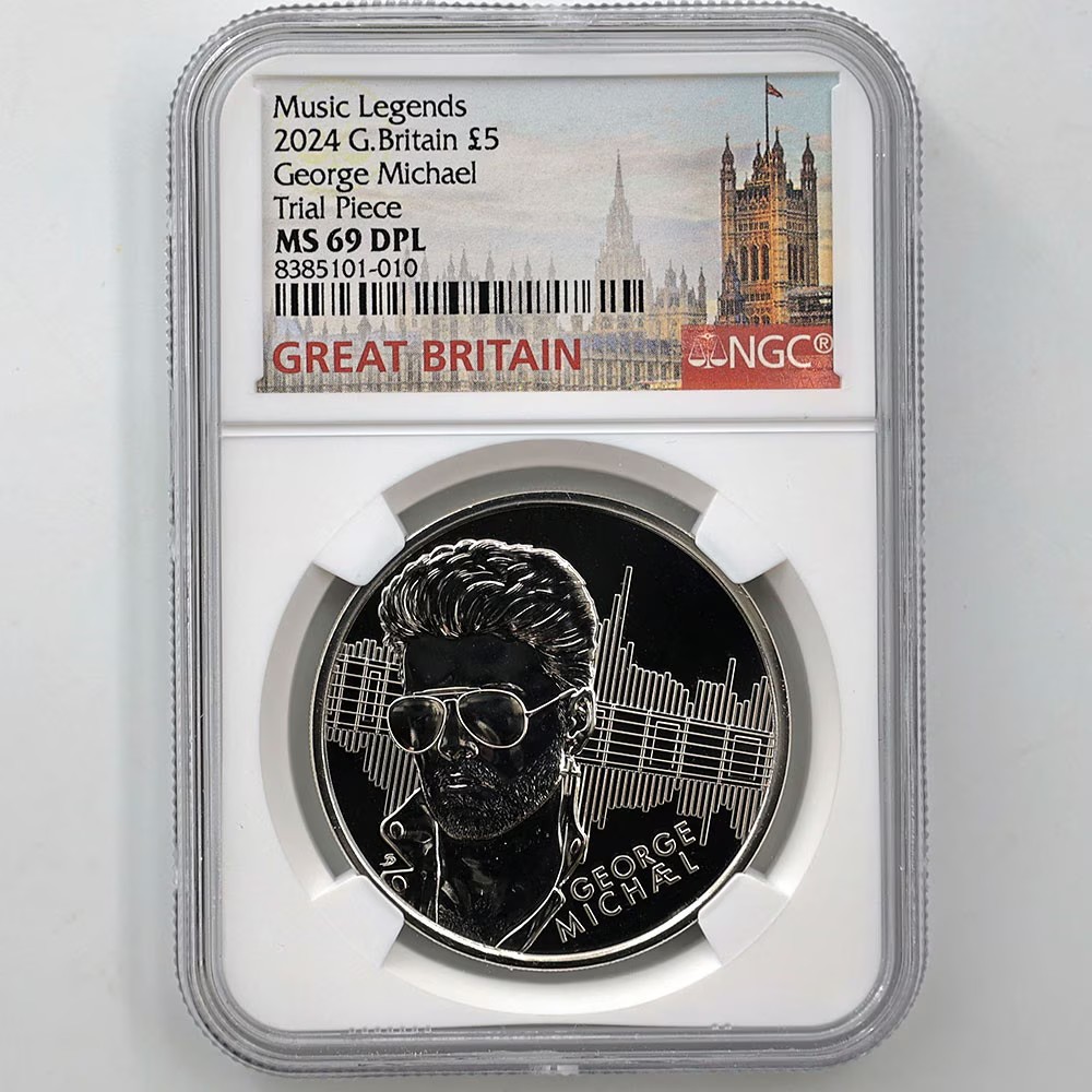 2024 Great Britain Music Legends George Michael 5 Pounds 28.28 Grams Copper-Nickel Coin NGC MS 69 DPL Trial Piece