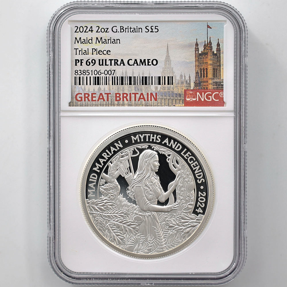 2024 Great Britain Maid Marian 5 Pounds 2oz Silver Proof Coin NGC PF 69 UC Trial Piece