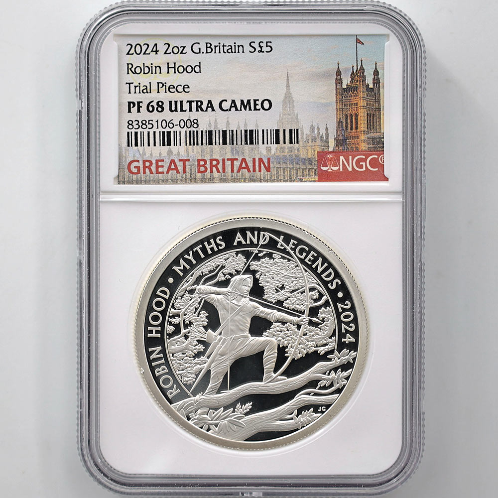 2024 Great Britain Robin Hood 5 Pounds 2oz Silver Proof Coin NGC PF 68 UC Trial Piece