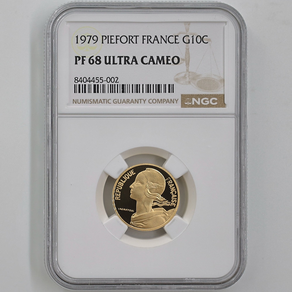 1979 France 10 Centimes 17.50 Grams Piefort Gold Proof Coin NGC PF 68 UC