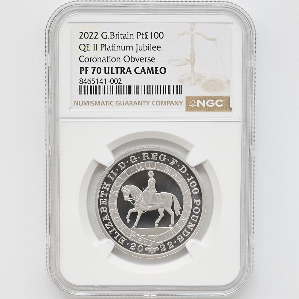 2022 Great Britain 70th Anniversary of Queen Elizabeth II's Coronation Obv. Platinum Jubilee 100 Pounds 1 oz Platinum Proof Coin NGC PF 70 UC
