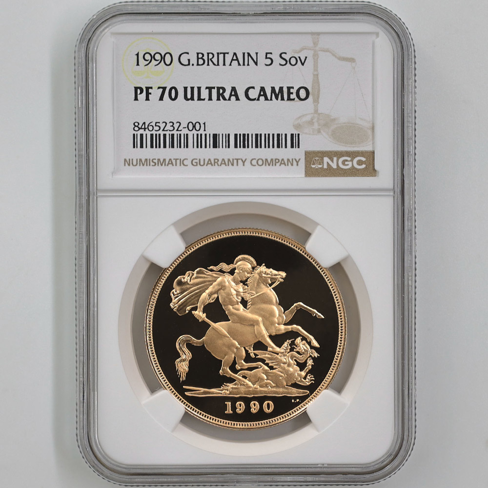 1990 Great Britain Sovereign 5 Pounds 39.94 Grams Gold Proof Coin NGC PF 70 UC