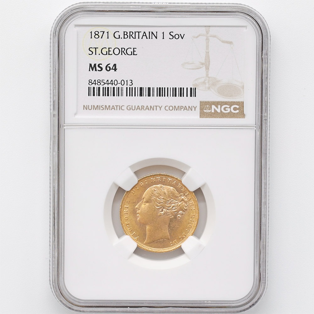 1871 Great Britain Victoria Young Sovereign 1 Pound 7.99 Grams Gold Coin NGC MS 64
