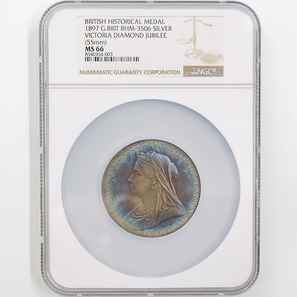 1897 Great Britain 60th Anniversary of Victoria's Coronation Diamond Jubilee 84.5 Grams Silver Medal NGC MS 66