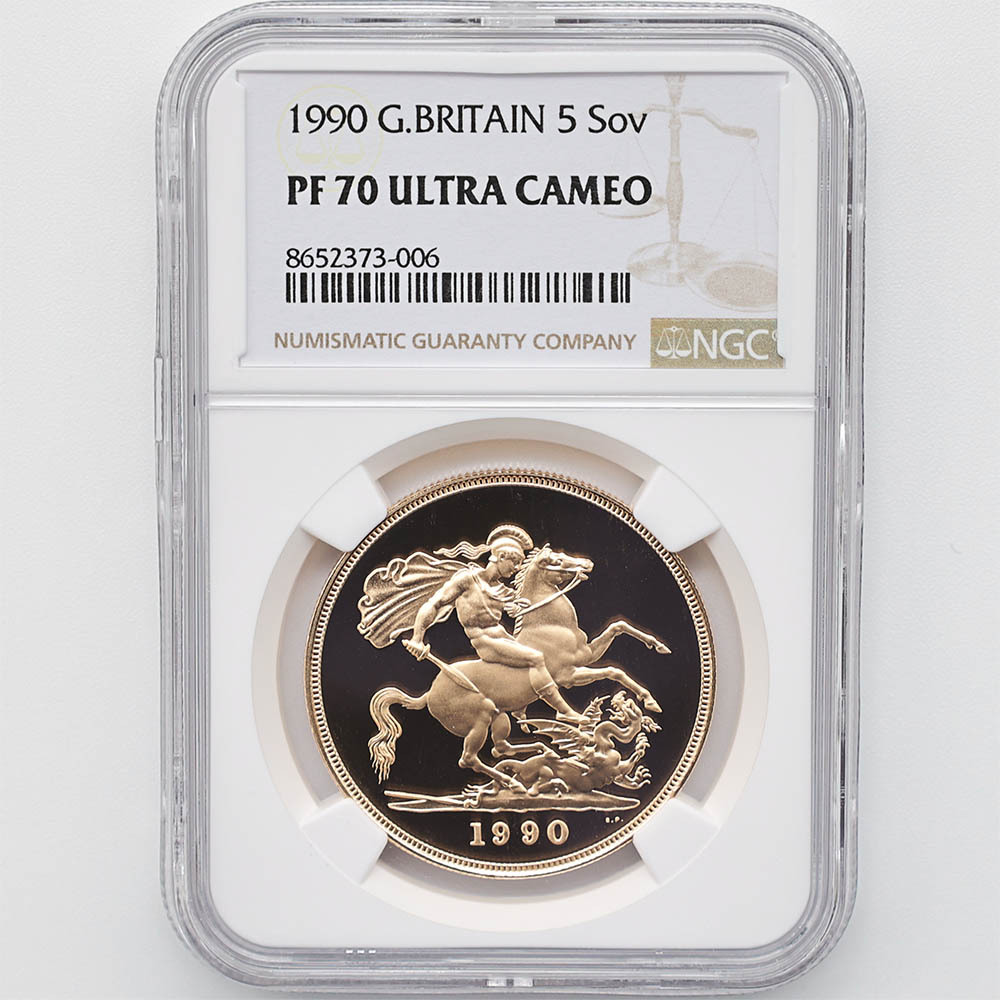 1990 Great Britain Queen Elizabeth II Sovereign 5 Pounds 39.94 Grams Gold Proof Coin NGC PF 70 UC