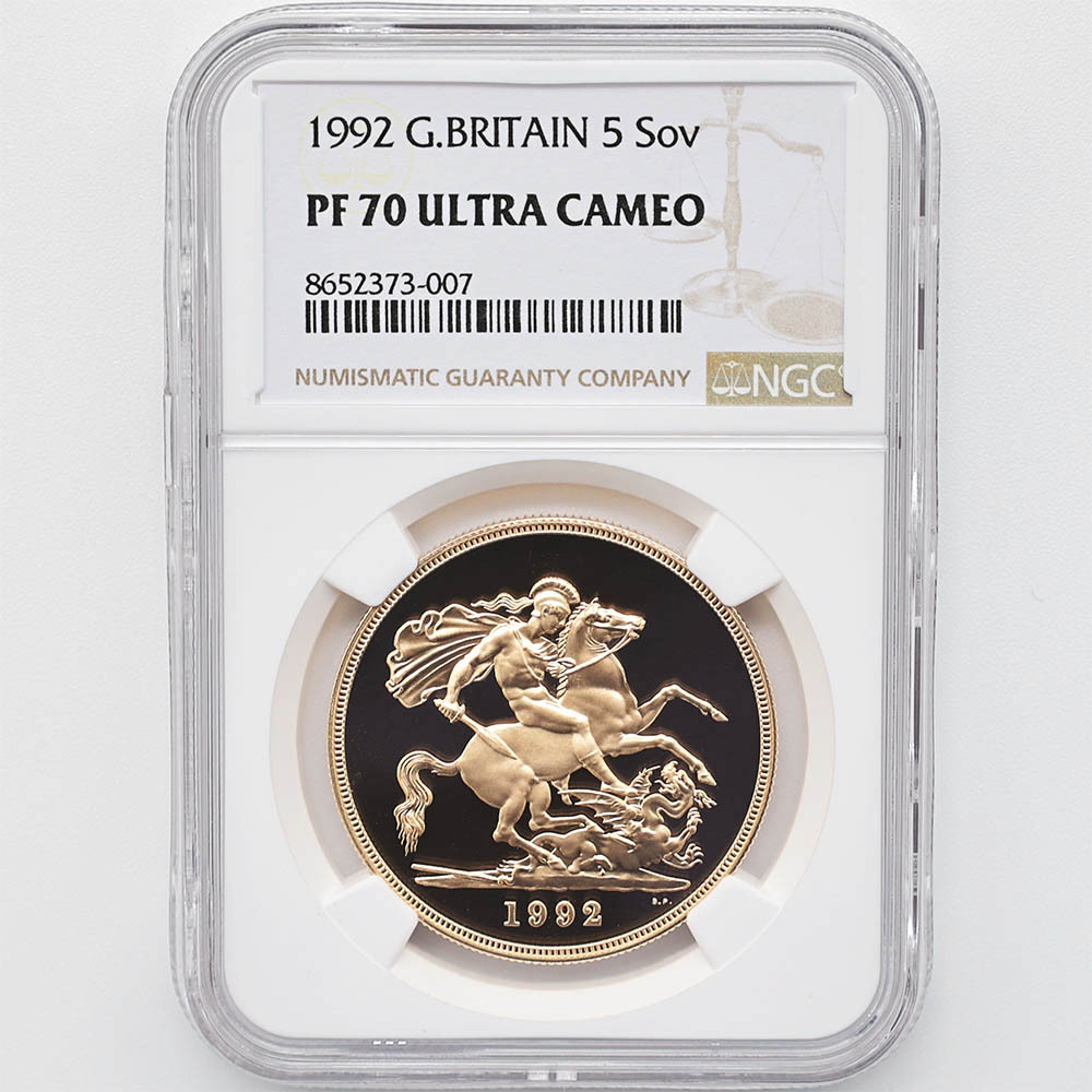 1992 Great Britain Queen Elizabeth II Sovereign 5 Pounds 39.94 Grams Gold Proof Coin NGC PF 70 UC