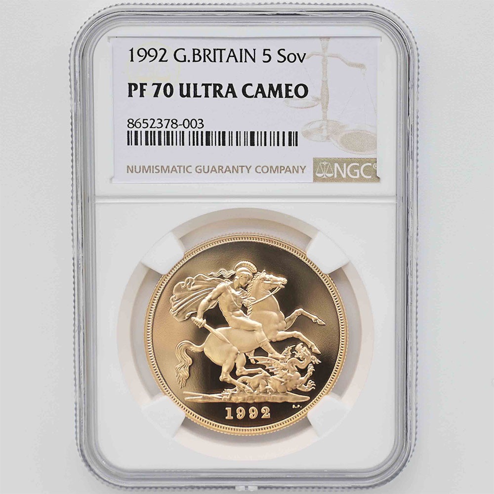 1992 Great Britain Queen Elizabeth II Sovereign 5 Pounds 39.94 Grams Gold Proof Coin NGC PF 70 UC