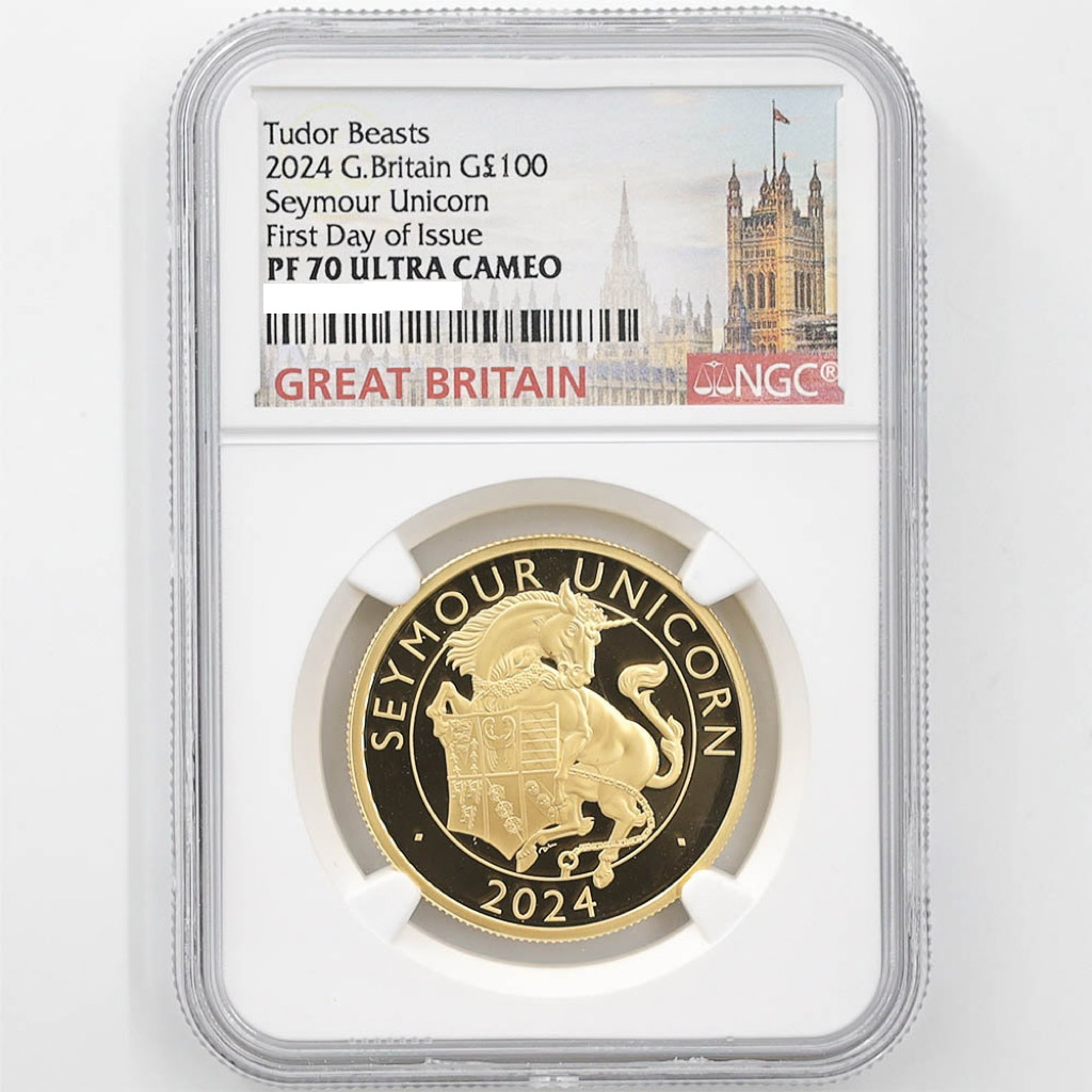 2024 Great Britain Tudor Beasts Seymour Unicorn 100 Pounds 1 oz Gold Proof Coin NGC PF 70 UC First Day of lssue