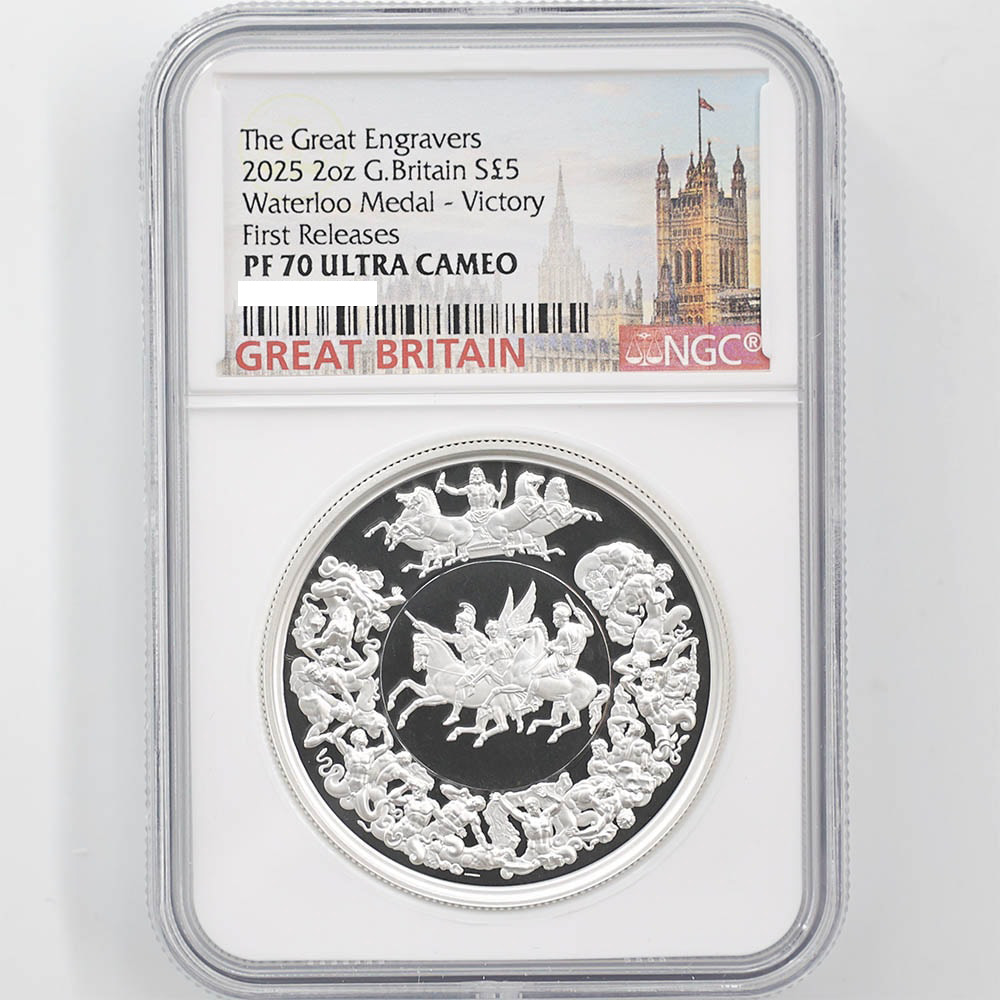 2025 Great Britain Charles Ⅲ Waterloo Medal Victory 5 Pounds 2oz Silver Proof Coin NGC PF 70 UC First Releases
