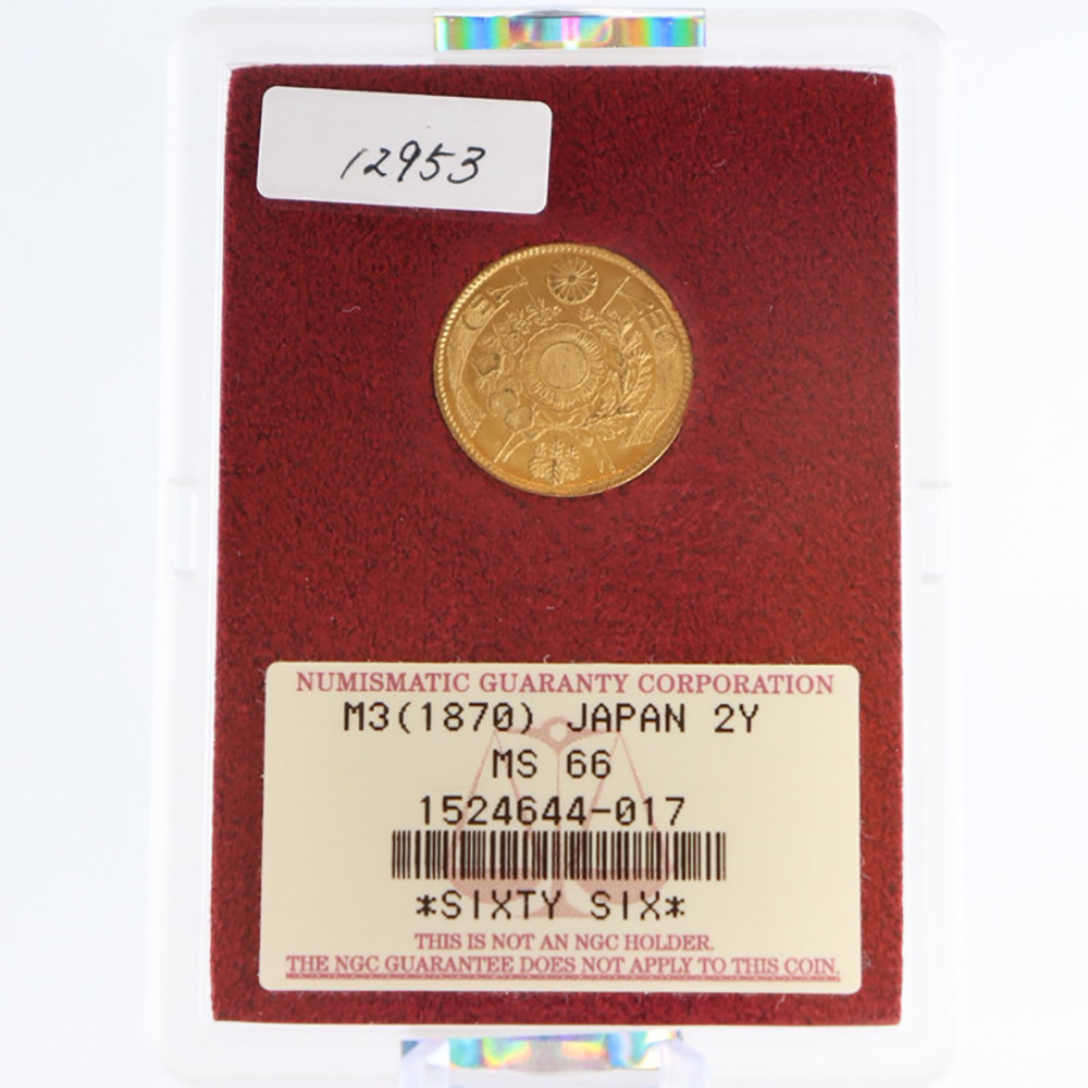 1870 Japan Meiji Year3 2 Yen 3.33 Grams Gold Coin NGC MS 66