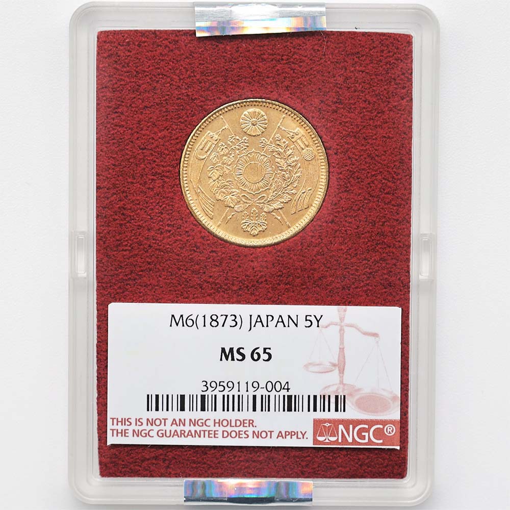 1873 Japan Meiji Year6 5 Yen 8.33 Grams Old Type Gold Coin NGC MS 65 Reduced