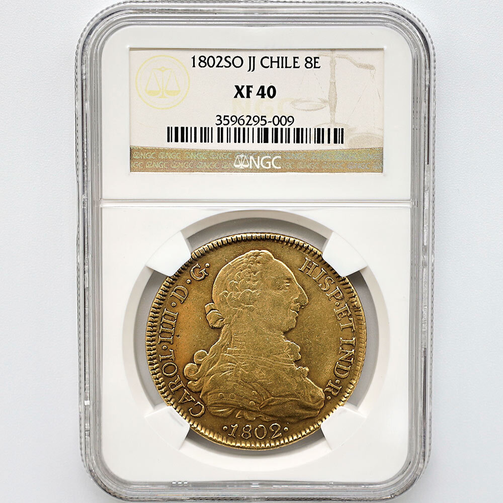 1802 Chile Carlos IV 8 Escudos 27.07 Grams Gold Coin NGC XF 40