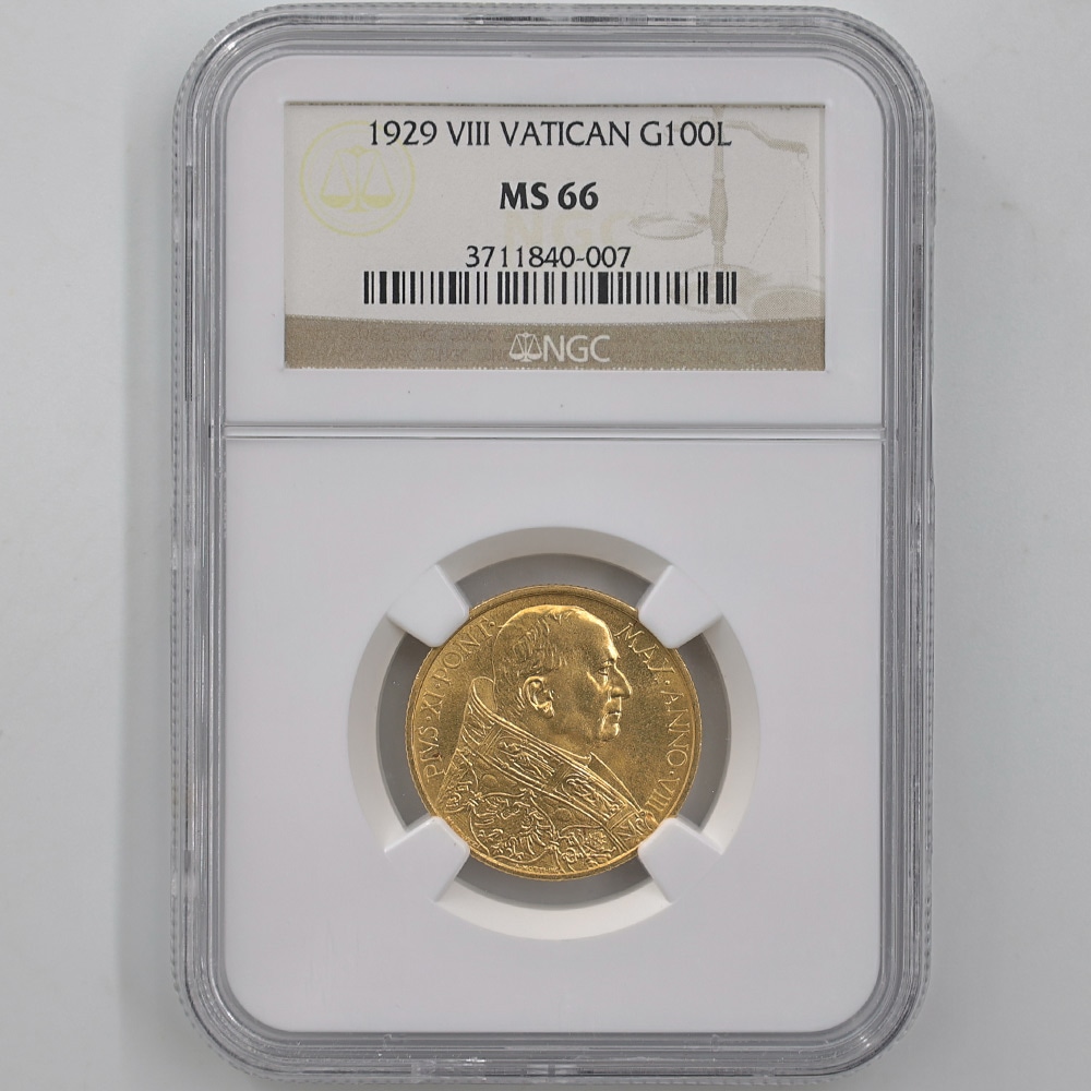 1929 Italy Vatican Pivx 11 100 Lire 8.8 Grams Gold Coin NGC MS 66