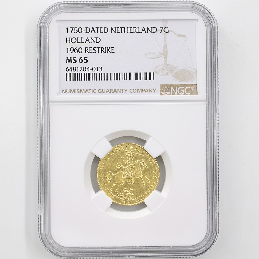 1750 Netherland Holland 1960 Restrike 7 Gulden  4.99 Grams Gold Coin NGC MS 65  