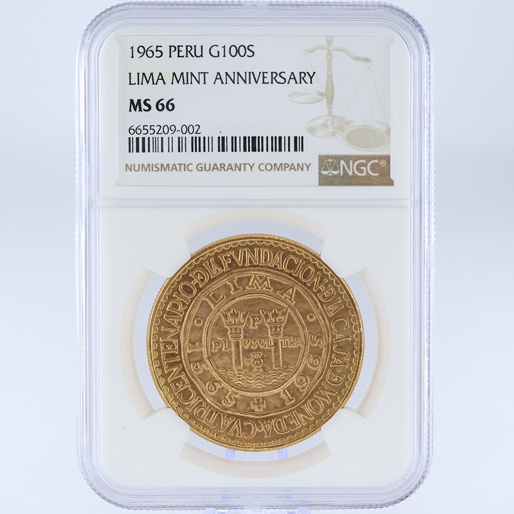 1965 Peru Lima Mint Anniversary 100 Soles 46.81 Grams Gold Coin NGC MS 66