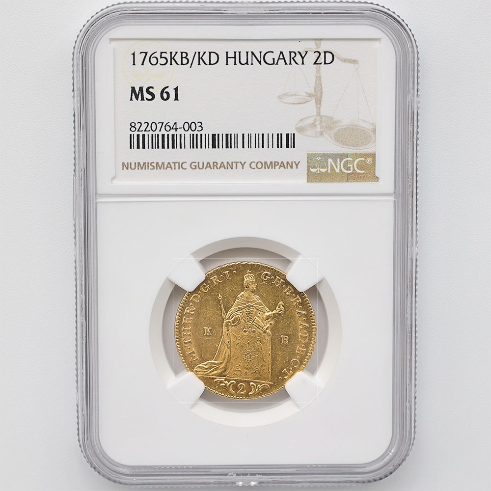 1765 Hungary Maria Theresa 2 Ducat 6.98 Grams Gold Coin NGC MS 61 