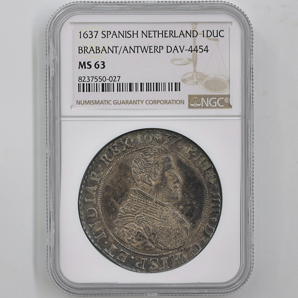 1637 Spainish Netherland Brabant Phillip IV 1 Ducat 32.48 Grams Silver Coin NGC MS 63