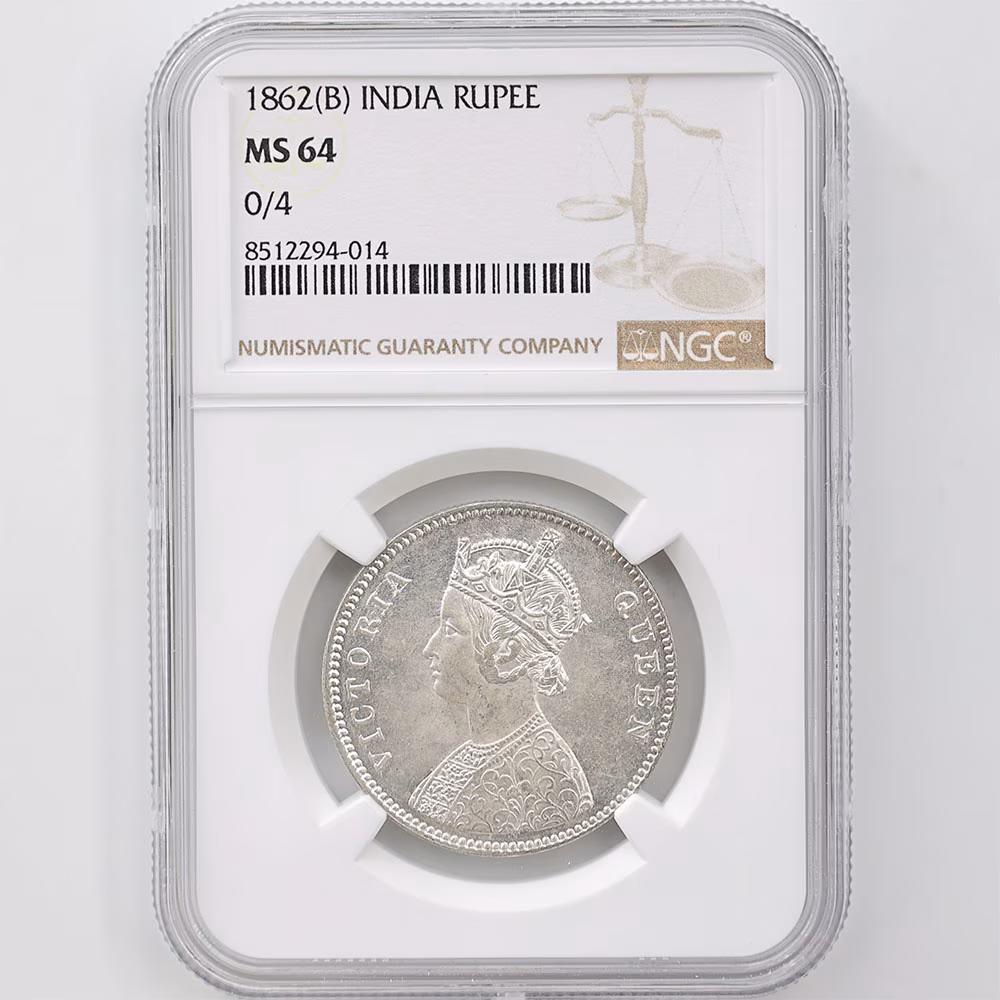 1862(B) India Queen Victoria 1 Rupee 11.66 Grams Silver Coin NGC MS 64