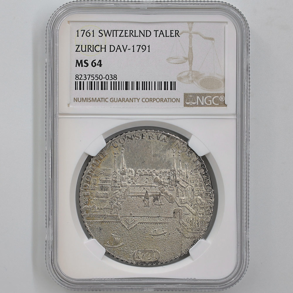 1761 Switzerland Zurich 1 Thaler Silver Coin NGC MS 64