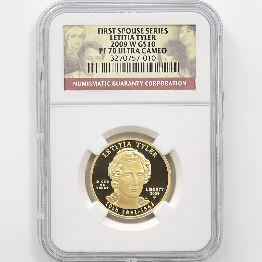 2009 the United States First Spouse Series Letitia Tyler 10 Dollars 1/2 oz Gold Proof Coin NGC PF 70 UC