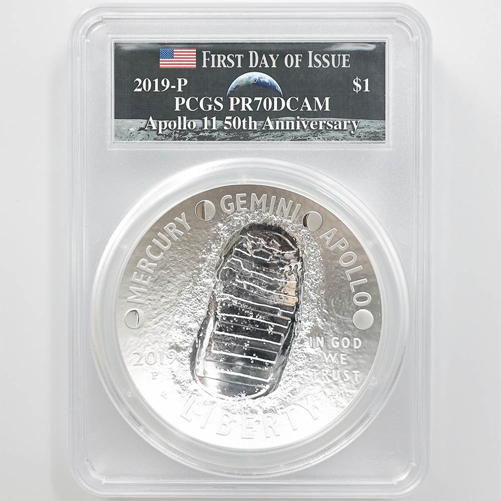 2019 the United States Apollo 11 50th Anniversary 1 Dollar 5 oz Silver Proof Coin PCGS PR 70 DCAM First Day of Issue