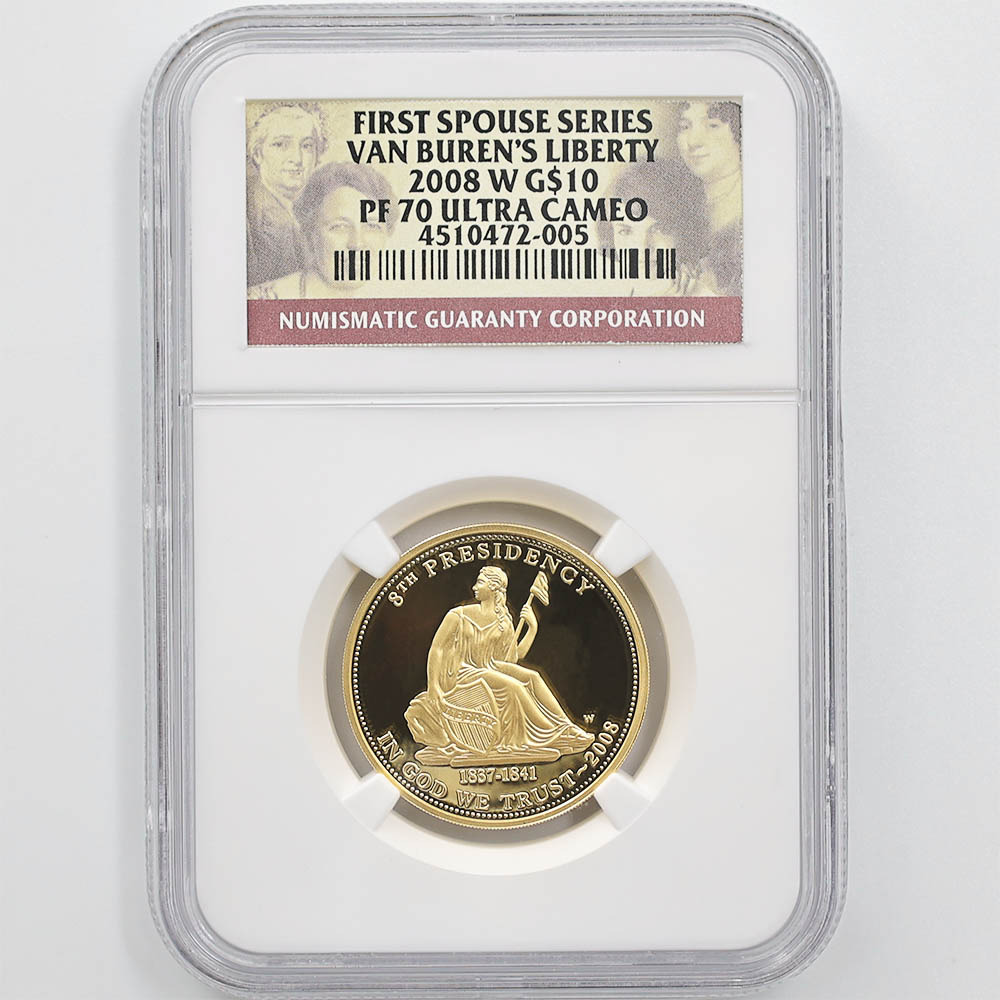 2008 the United States First Spouse Series Van Buren's Liberty 10 Dollars 1/2 oz Gold Proof Coin NGC PF 70 UC